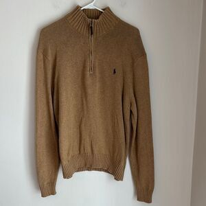 Ralph Lauren Men Women Unisex knit pullover Brown Zip-Up quarter zip Sweater LG